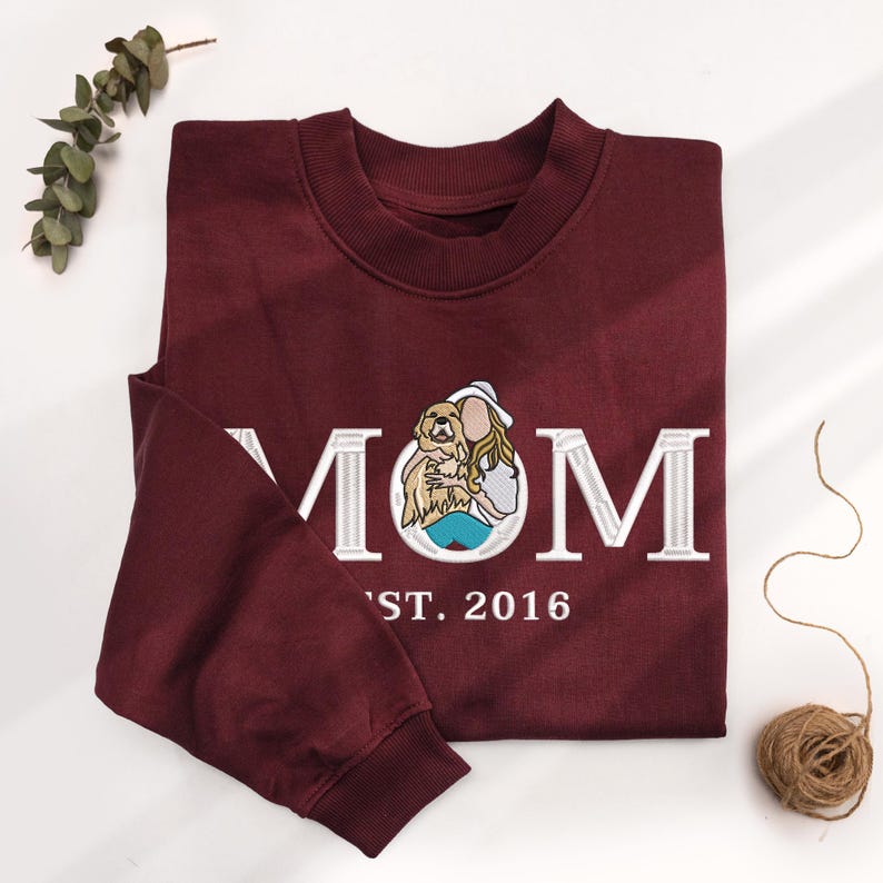 Custom Mama Embroidered Sweatshirt, Personalized Mom Portrait from Photo Sweater