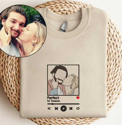 Custom Embroidered Couple Color Photo Music Player Design Great Gift for Lover