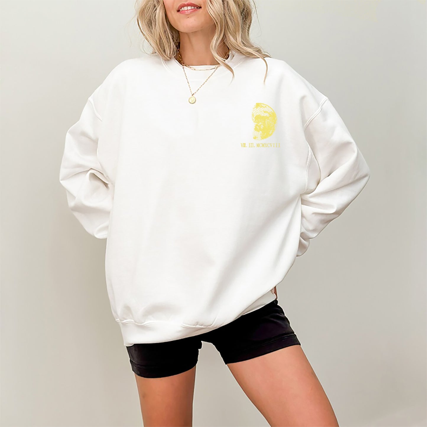 Personalized Moon Roman Numeral Date Couples Sweatshirt
