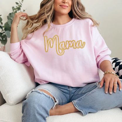 Mama Glitter Embroidered Sweatshirt - Comfortable & Stylish Mom Gift in Multiple Colors