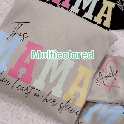 🔥For Mom🔥Personalized MAMA Wears Her Heart On Her Sleeve Sweatshirt(Buy 2 Free Shipping)