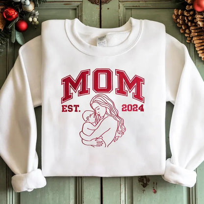 Custom MOM Embroidered Sweatshirt – Embroidered Crewneck, Est. Year, New Mom Gift, Personalized Mother's Day Sweater