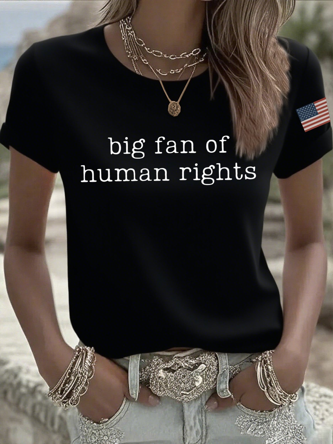 🔥Buy 3 Get 15% Off🔥Women's Casual Big Fan of Human Rights Print T-shirt