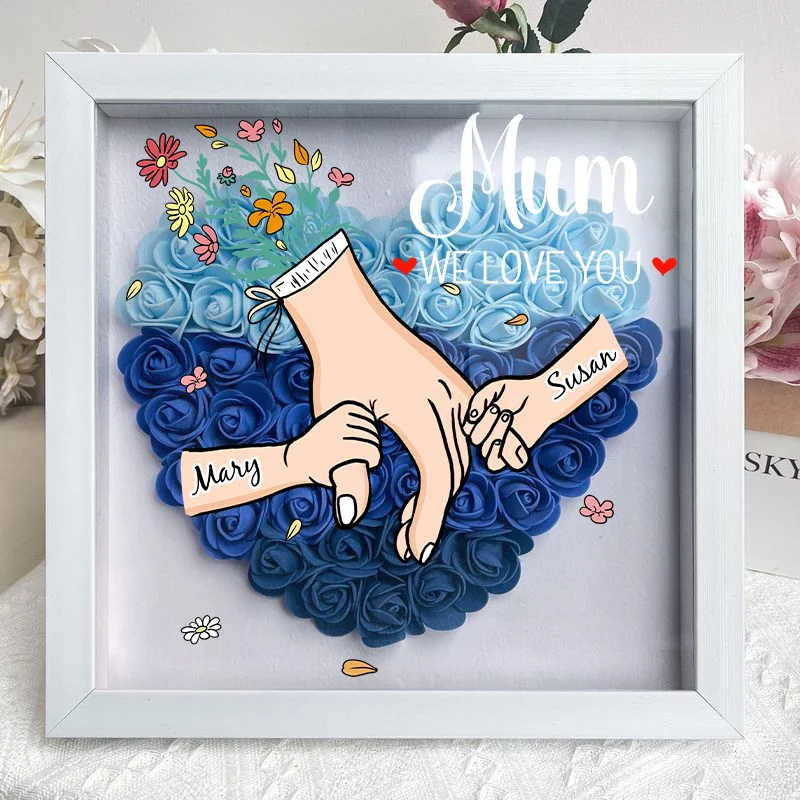 Family Love Blooms Forever – Personalised Mom & Grandma Flower Shadow Box with Names