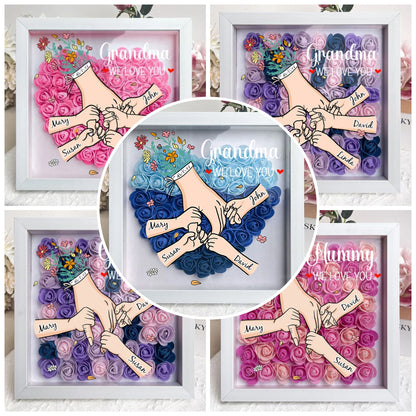 Family Love Blooms Forever – Personalised Mom & Grandma Flower Shadow Box with Names