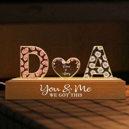 Couple Initials Birth Month Flower Anniversary Gift Personalized Acrylic Block LED Night Light