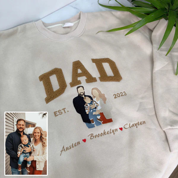 Mother's Day Father's Day Photo Personalized Fleece Fabric Embroidered DAD Hoodie Sweatshirt T-Shirt