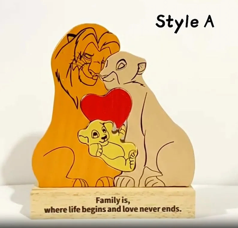 Custom Wooden Lion Family Puzzle – Personalized Home Decor & Gift
