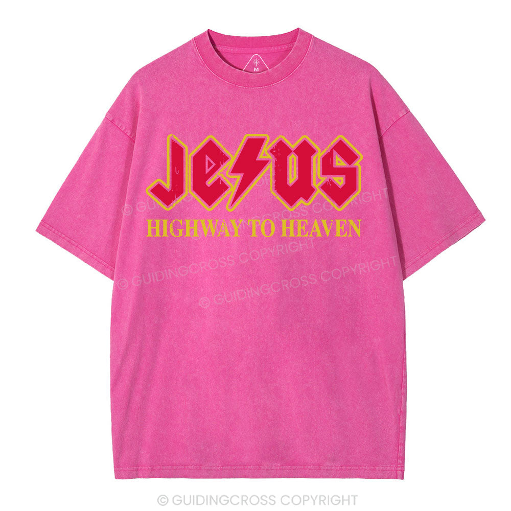 Jesus Highway To Heaven Christian Washed T-Shirt