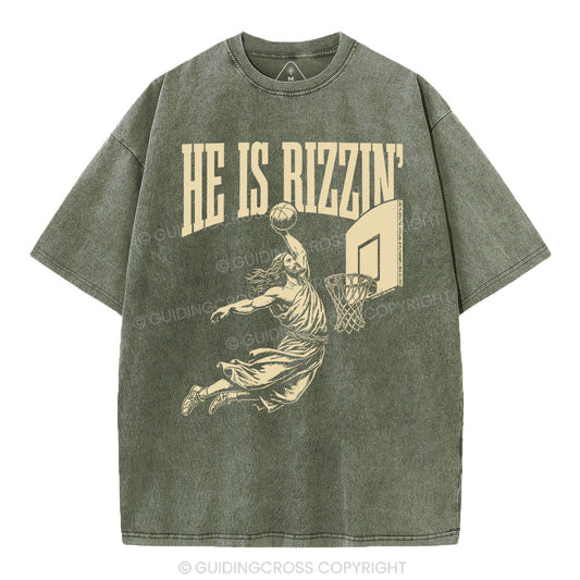 He Is Rizzin Christian Washed T-Shirt
