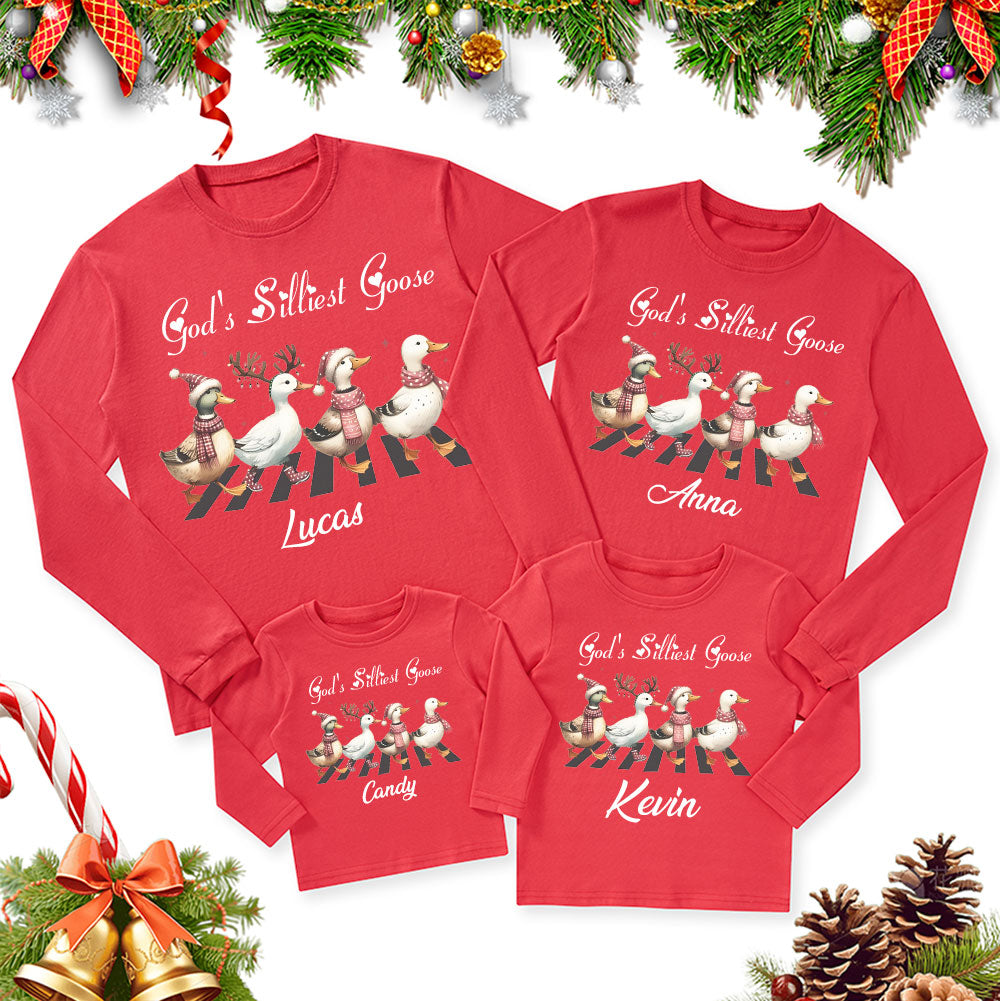 Personalized God's Silliest Goose Christmas Family Matching Long Sleeve T-Shirt