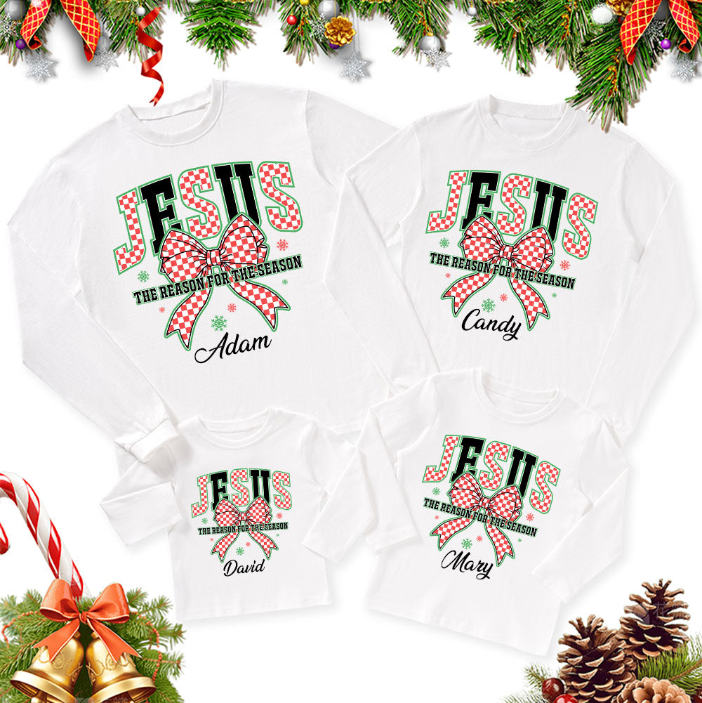 Personalized Jesus Is The Reason For The Season Christmas Family Matching Long Sleeve T-Shirt