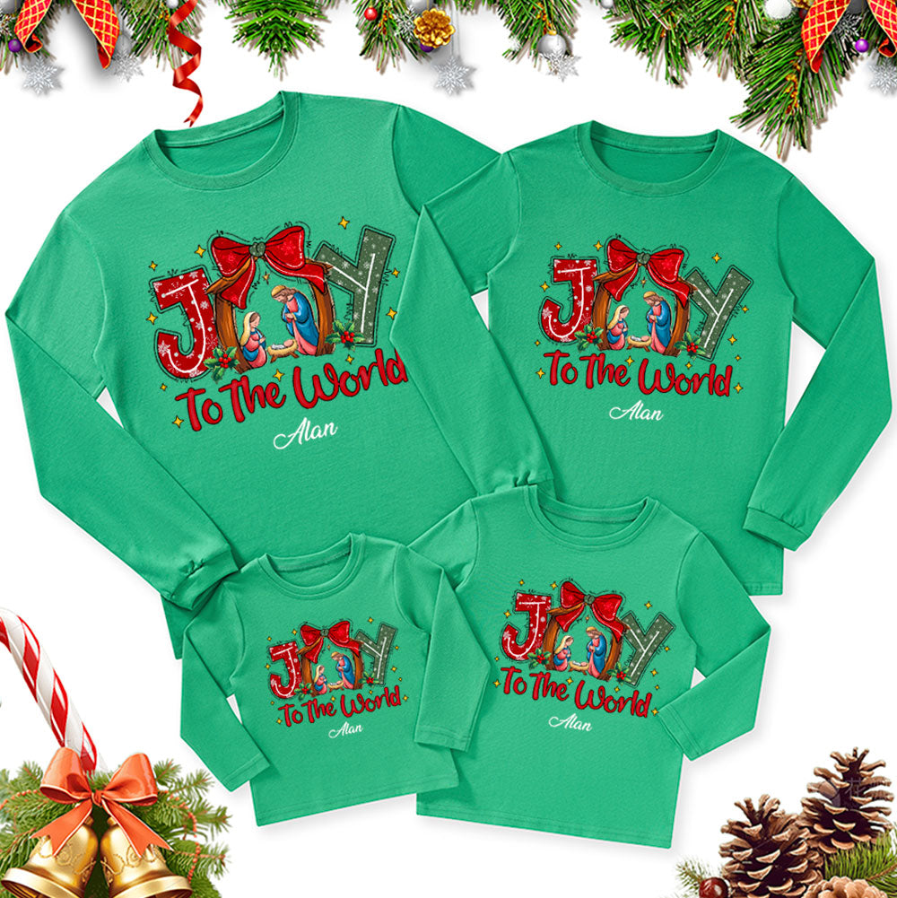 Personalized Jesus Joy To The world Christmas Family Matching Long Sleeve T-Shirt