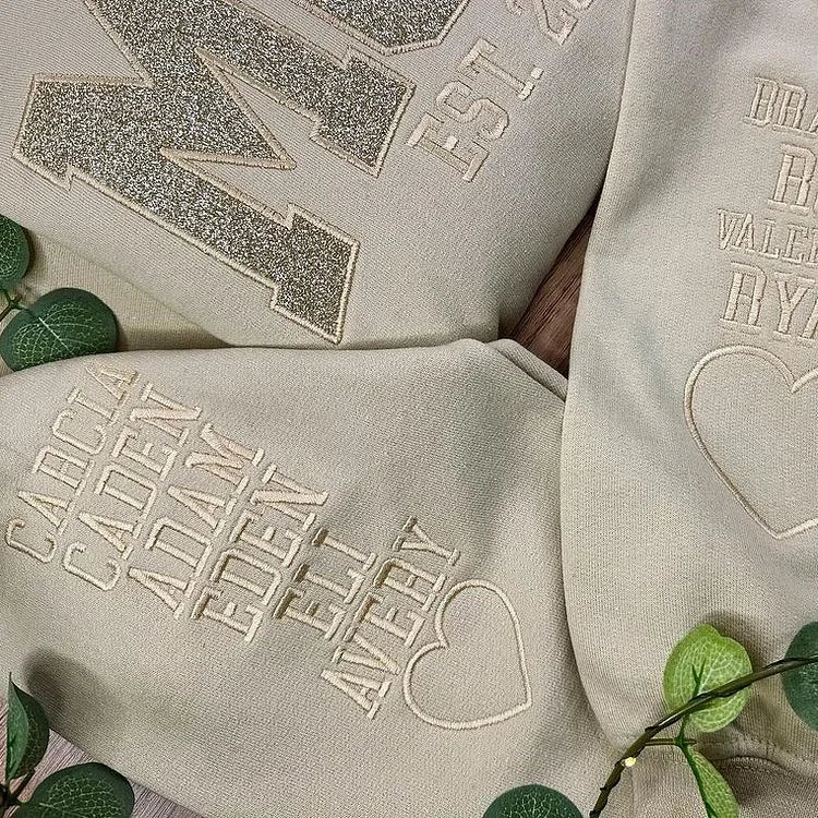 Custom Glitter MAMA Embroidered Sweatshirt, Embroidered Scripted Glitter Hoodie