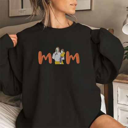 Mum Sweatshirt with Photo, Custom Embroidered Hoodie Mum and Kids Portrait