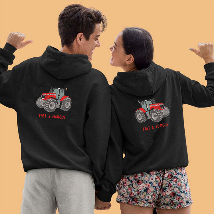 Custom Embroidered Car Design on Back, Personalized Tractor Lover Hoodie, Custom Embroidered Gift for Dad