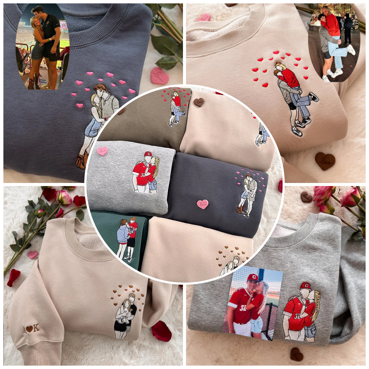 Loversdovey Custom Embroidered Portrait Sweatshirt from Photo • Valentine’s Day Gift