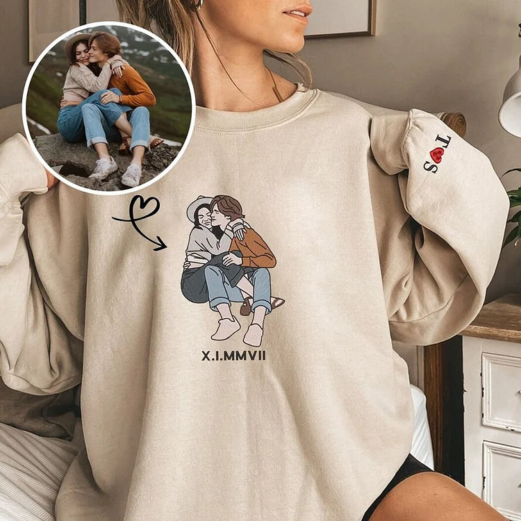 Custom Embroidered Portrait Sweatshirt – Personalized Photo & Roman Numerals