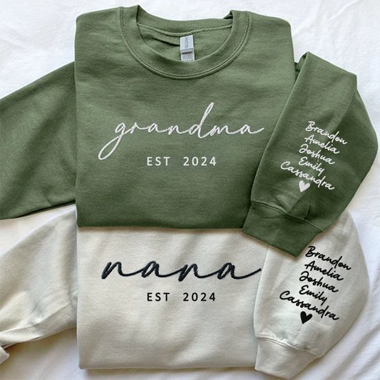 Custom Embroidered Mama Sweatshirt with Date and Kids Names on Sleeve,Mother's Day Gift