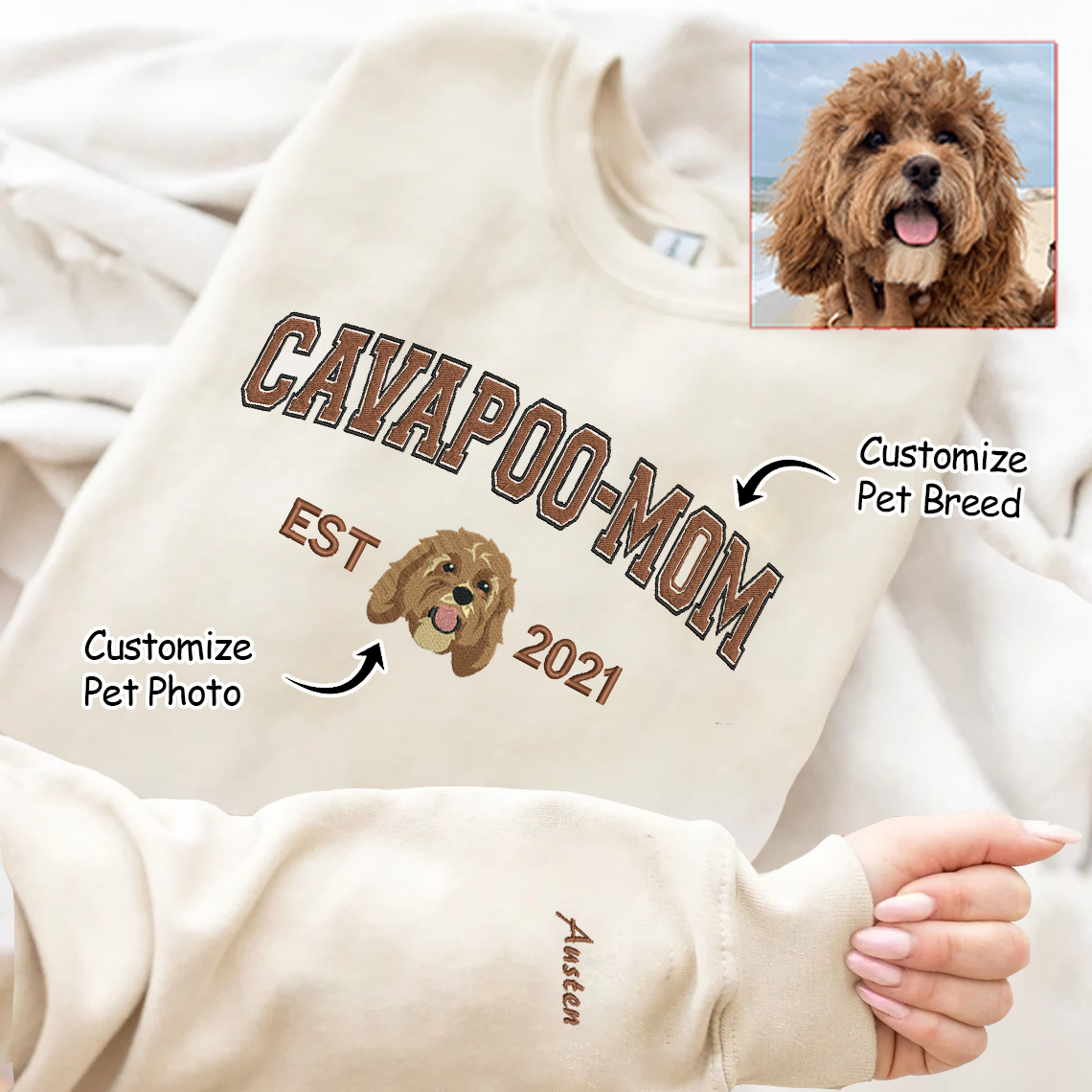 Mother's Day Personalized Embroidered Pet Dog Cat Hoodie Sweatshirt T-Shirt | Gift for Mom