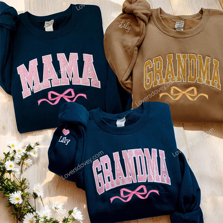 Personalized Sequin Embroidered Sweatshirt With Bow For Mom