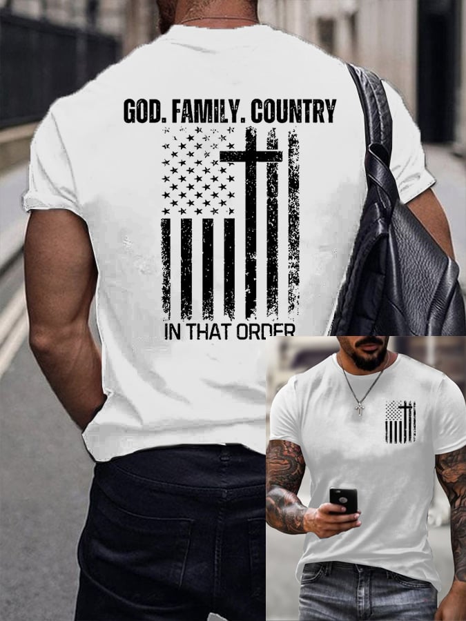 Men's God Family Country In That Order Printed Round Neck T-Shirt