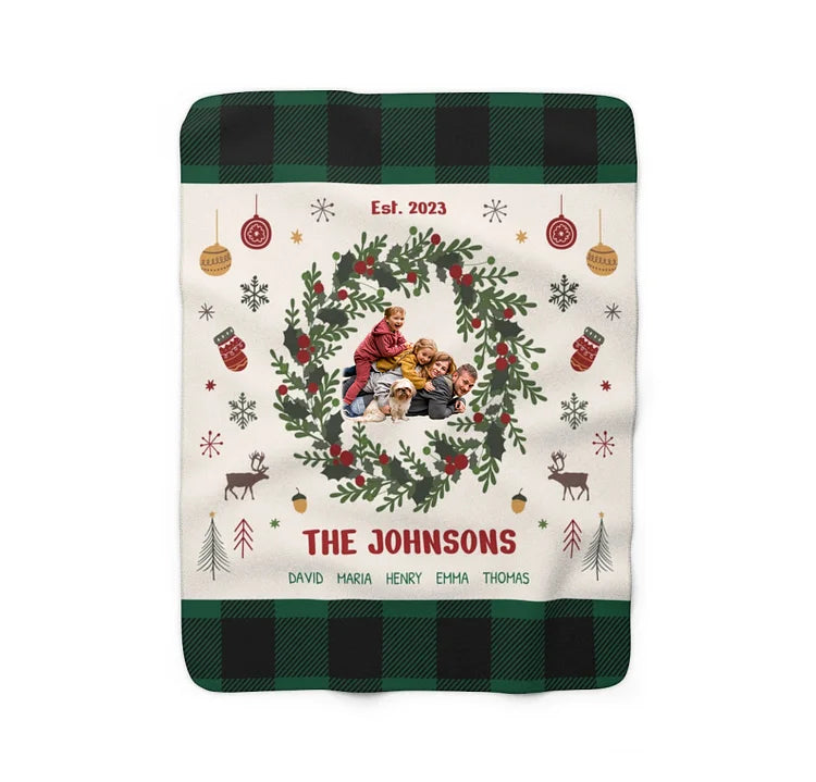 Personalized Holiday Blanket for Family, Custom Christmas Blanket with Family Name and Photo