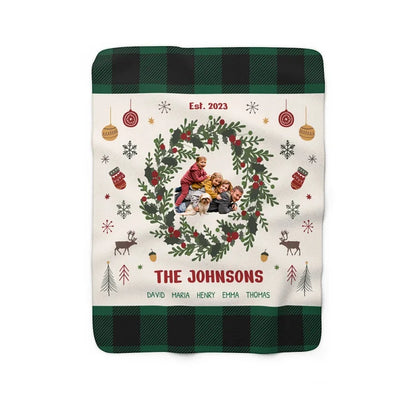 Personalized Holiday Blanket for Family, Custom Christmas Blanket with Family Name and Photo