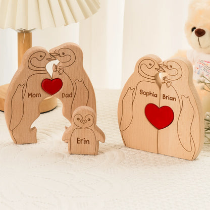 Penguin Family - Personalized Wooden Penguin Family Puzzle