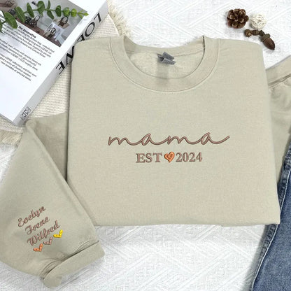 Custom Embroidered Mama Sweatshirt with Kid Names - Personalized Mom Hoodie With Names - New Mama Outfit - Pregnancy Announcement Clothing