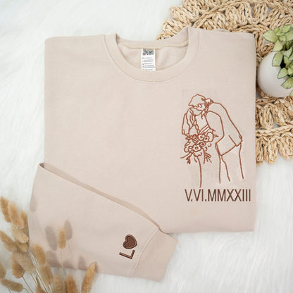 Personalized Outline Embroidered Portrait from Photo-Matching Couple Hoodie