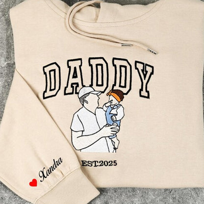 Personalized Daddy & Me Sweatshirt - Custom Photo Embroidery with Year & Nickname - Gift For Daddy