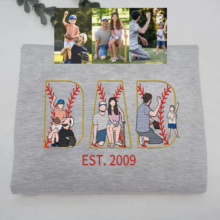 Personalized Embroidered Baseball T-shirt Sweatshirt With Kid's Names For Dad Father's Day Gift