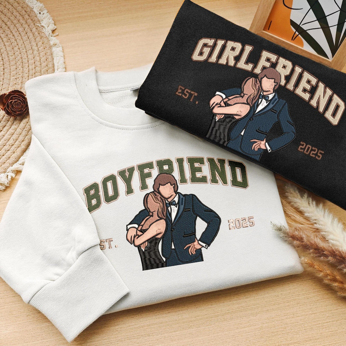 Loversdovey Personalized Embroidered Photo Couple Boyfriend and Girlfriend Matching Sweatshirts