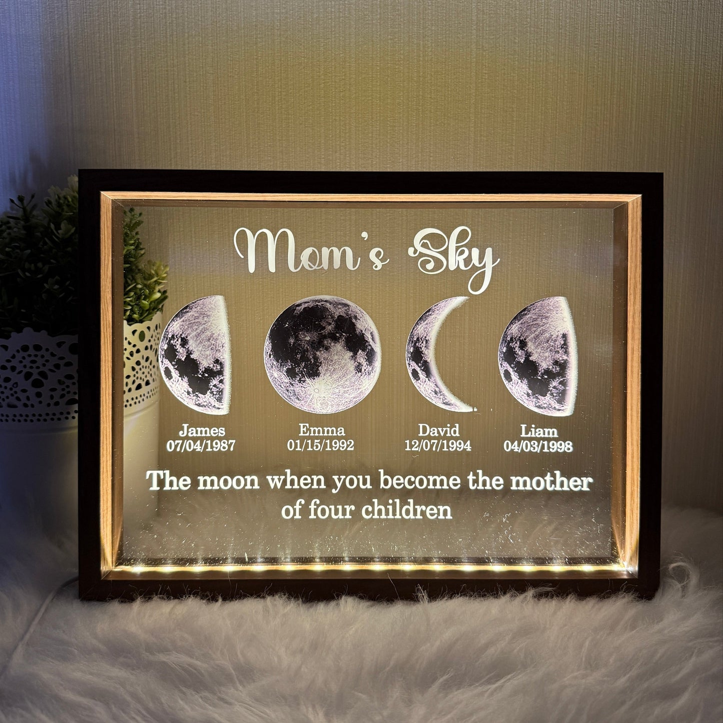 Led Light Frame With Text And Date The Real Moon Phase- Mom's Universe,Gift For MUM
