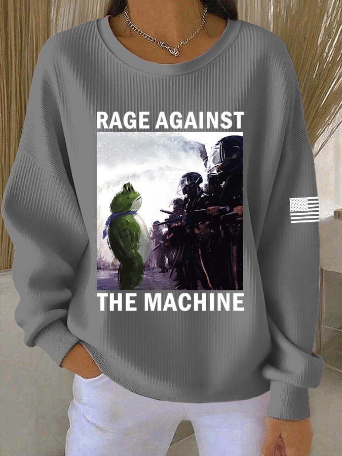 Women's FDT Print Knit Crew Neck Long Sleeve Top