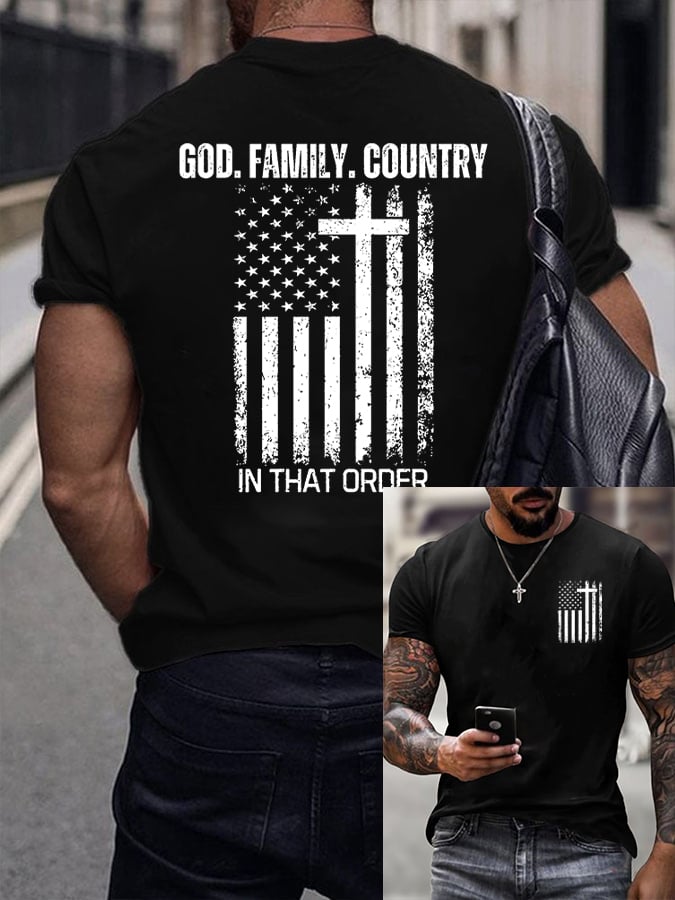 Men's God Family Country In That Order Printed Round Neck T-Shirt