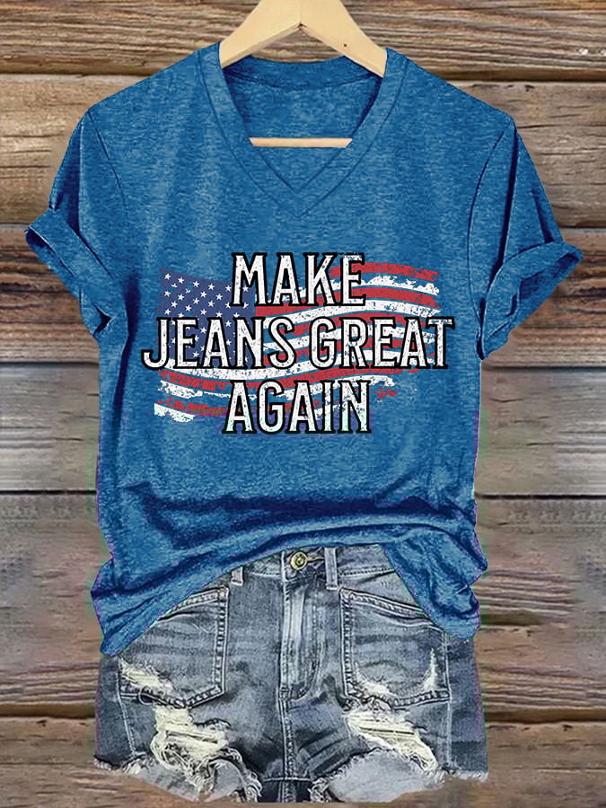 🔥Buy 3 Get 15% Off🔥V-Neck Retro Make Jeans Great Again Print T-Shirt