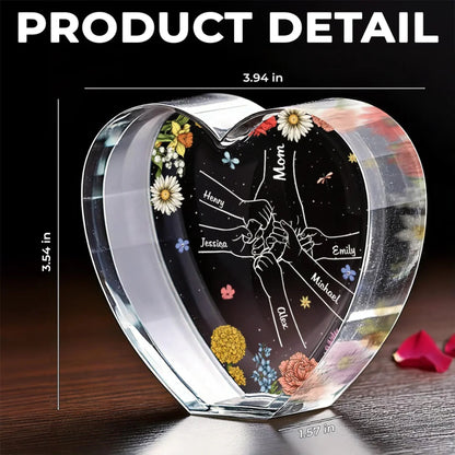 A Mother’s Heart Is A Garden Of Love - Family Personalized Custom 3D Crystal Heart Shaped - Mother's Day, Gift For Mom, Daughter