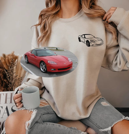 Custom Car Outline Photo T-Shirt, Personalized Gift for Him, Gift for Dad, Father's Day Gift