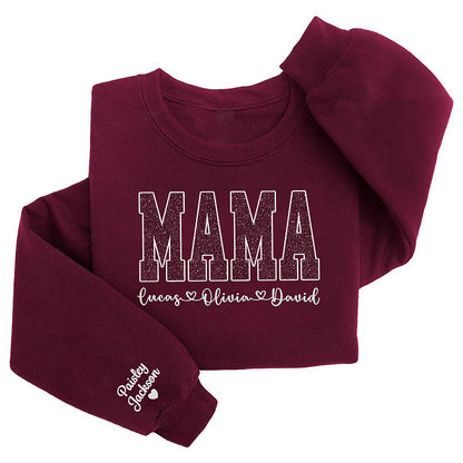 Custom Mom Glitter Embroidered T-shirt &Sweatshirt With Loving children‘s Name