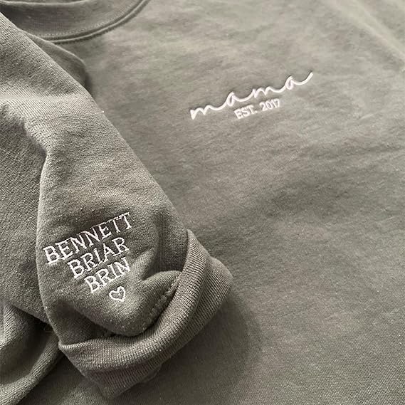 Custom Mom Sweatshirt and Hoodie, Embroidered Name on Sleeve, Best Gift for Mom