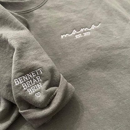 Custom Mom Sweatshirt and Hoodie, Embroidered Name on Sleeve, Best Gift for Mom