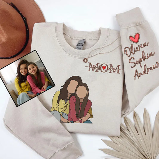 Custom Embroidered Mom Sweatshirt with Personalized Photo & Kids Names, Unique Mother’s Day Gift, Best Mom Ever Hoodie