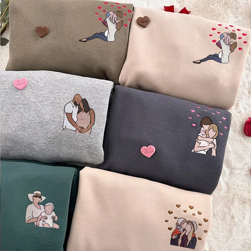 💕Loversdovey Custom Embroidered Portrait Sweatshirt from Photo For Mom