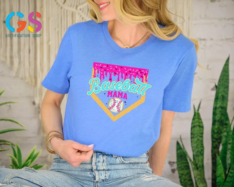 Baseball Mama Drip Shirt, Baseball Ice Cream Drip Shirt, Basebaall Mama Tee, Game Day Baseball Gift