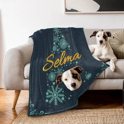 Custom Pet Photo Blanket Christmas Blanket Christmas Tree Blanket, Personalized Name Blanket