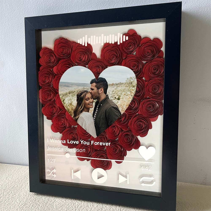 Personalized Flower Shadow Box With Couple Photo For Valentine's Day