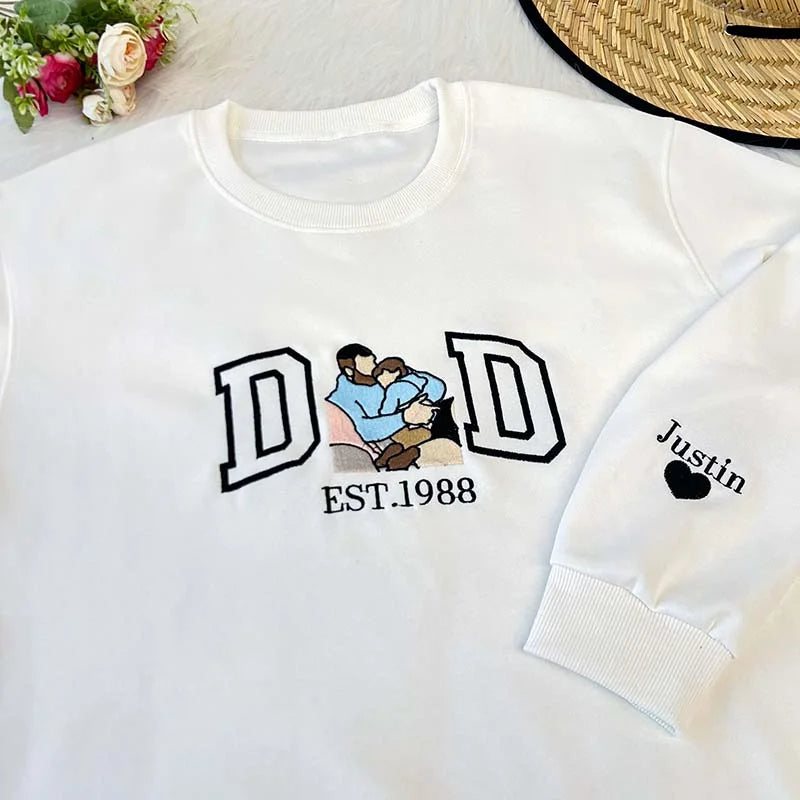 Custom Dad Shirt - Embroidered Portrait Shirt with Photo - Unique Gift for Dad and Family