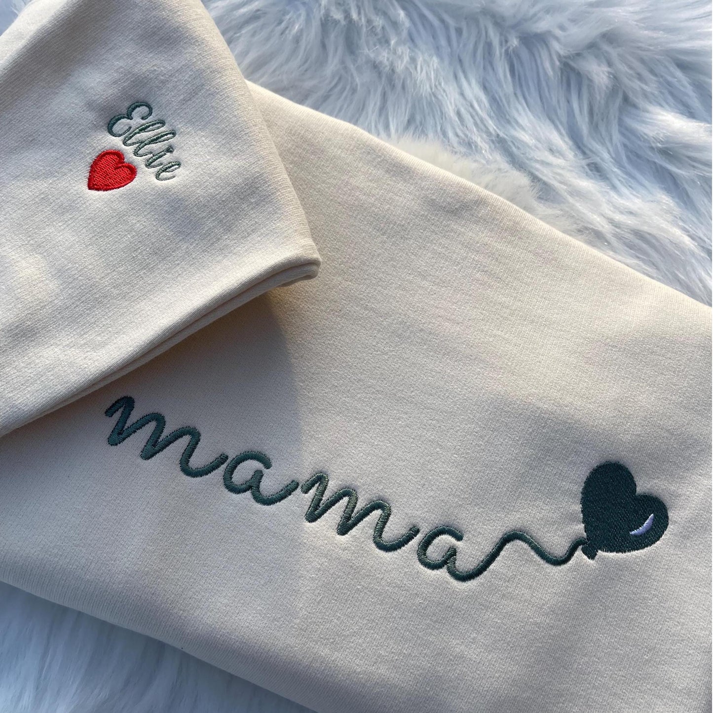 Custom Embroidered Mama Sweatshirt with Kids Name on Sleeve